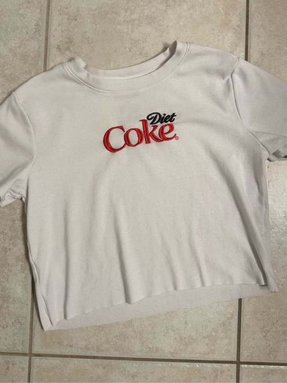 Diet Coke Embroidered Baby Tee M Coca Cola Y2K Cropped T-Shirt